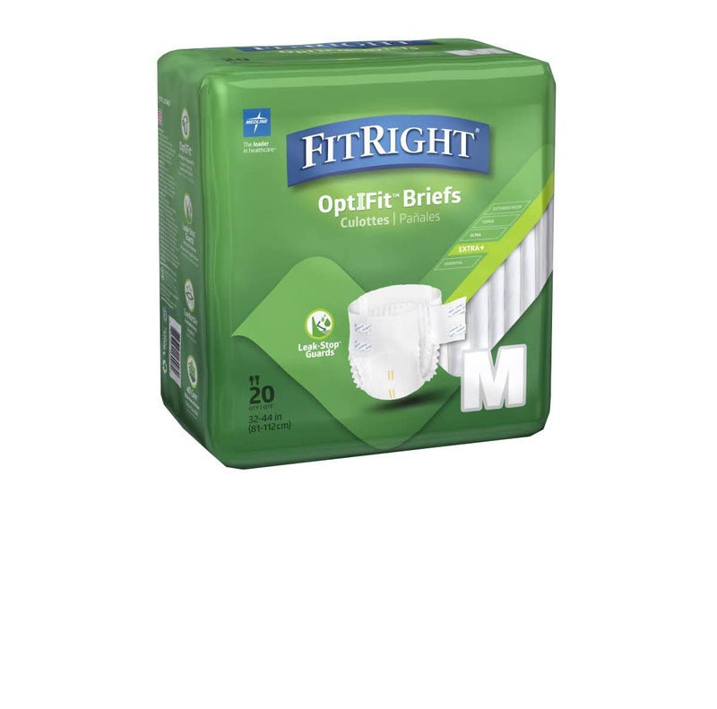 FitRight Adult Diapers, Extra+ Heavy Absorbency, M (Waist Size 32in-44in), 20 Count, OptiFit Incontinence Briefs for Men and Women, Disposable, Moisture-Wicking, Leak Protection, - Image 2
