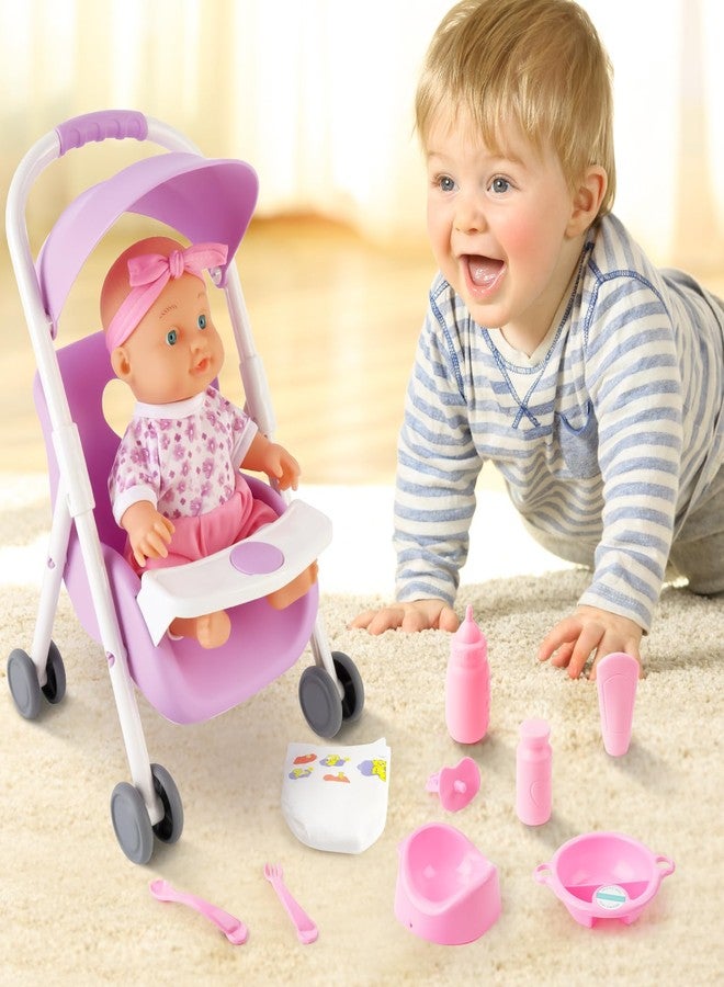deAO Baby Doll Set Play Set Includes Miniature Crib,Mobile High Chair Stroller,12PCS Baby Doll Accessories,Great Pretend Play Gift for 3+ Years Old Kids Girls Boys S - Image 2
