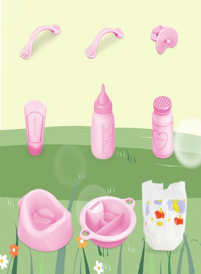 deAO Baby Doll Set Play Set Includes Miniature Crib,Mobile High Chair Stroller,12PCS Baby Doll Accessories,Great Pretend Play Gift for 3+ Years Old Kids Girls Boys S - Image 4