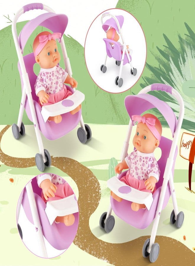 deAO Baby Doll Set Play Set Includes Miniature Crib,Mobile High Chair Stroller,12PCS Baby Doll Accessories,Great Pretend Play Gift for 3+ Years Old Kids Girls Boys S - Image 5