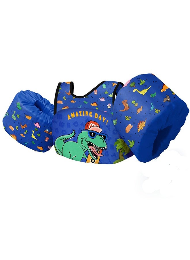 Kids Swim Vest with Adjustable Shoulder Straps, Non Inflatable Swimming Vest for Kids 3-8 Years Old, Toddler Floaties with Arm Bands, Baby Swimming Aid Vest with EPE Foam Buoyancy, Dinosaur Swim Jacket for Boys 12-30kg, Pool Beach Water Safety Training Gear - Image 1