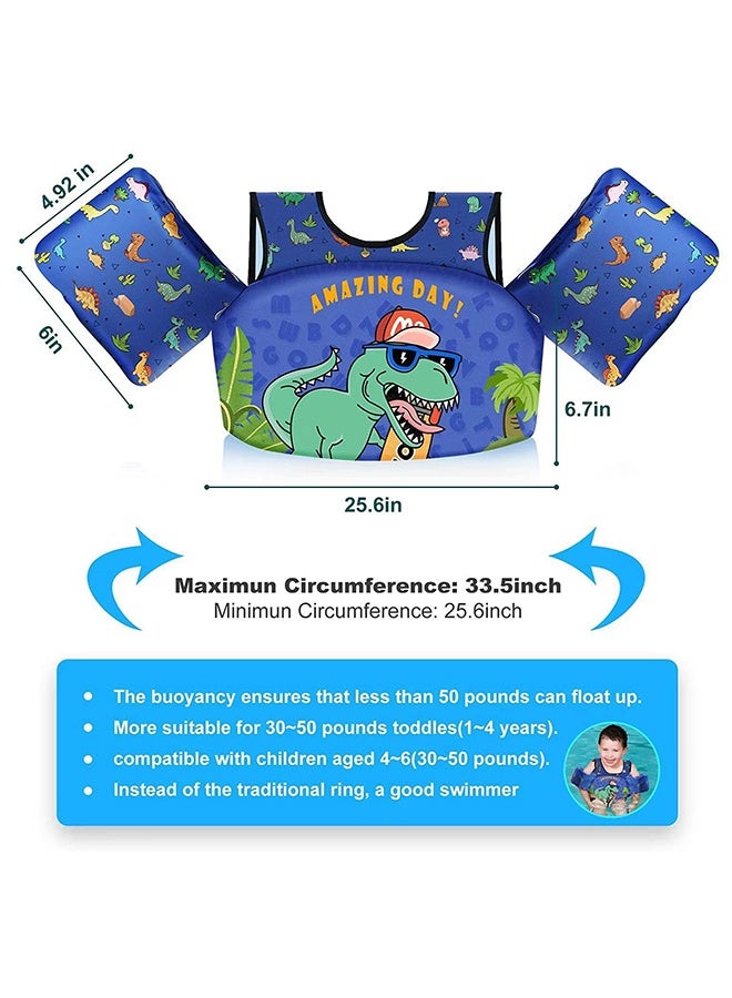 Kids Swim Vest with Adjustable Shoulder Straps, Non Inflatable Swimming Vest for Kids 3-8 Years Old, Toddler Floaties with Arm Bands, Baby Swimming Aid Vest with EPE Foam Buoyancy, Dinosaur Swim Jacket for Boys 12-30kg, Pool Beach Water Safety Training Gear - Image 3
