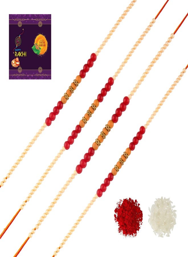 AR Eyewar Multicolor Four Pearl Rakhi Combo Set For Brother Sister (ARR211167)