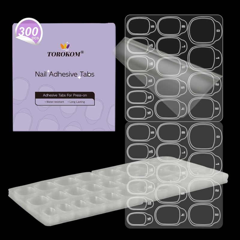 TOROKOM 300 pcs False Nail Stickers 10 sheet DoubleSided Waterproof Adhesive Nail Stickers Transparent Nail Glue Alternative Easy to Apply Remove Jelly Gel Nail Adhesive Tabs for False Nails