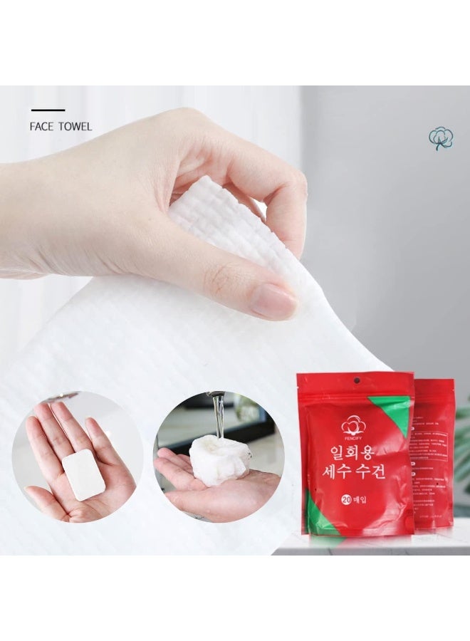 عبوة مناشف مضغوطة سحرية (20 قطعة) - فوط وجه قطنية للاستخدام الواحد قابلة للتمدد بالماء - مناديل صغيرة للسفر والتخييم وإزالة المكياج - Image 2