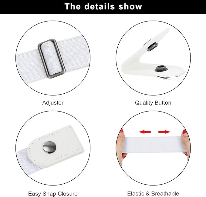 Toxen Invisible Buckle-less Jeans Belt with Ring Adjustable Buckle Free Waist Belt Elastic Belt for Jeans Pants Skirt for Unisex (White) - Image 2
