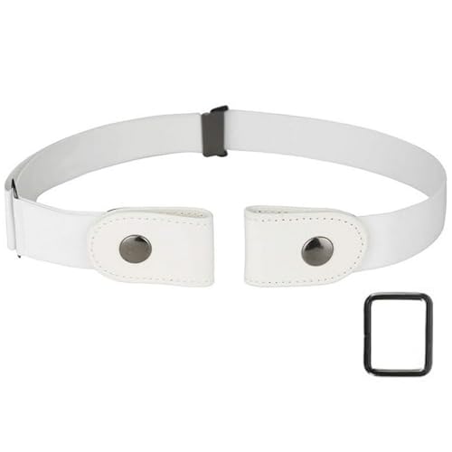 Toxen Invisible Buckle-less Jeans Belt with Ring Adjustable Buckle Free Waist Belt Elastic Belt for Jeans Pants Skirt for Unisex (White) - Image 1