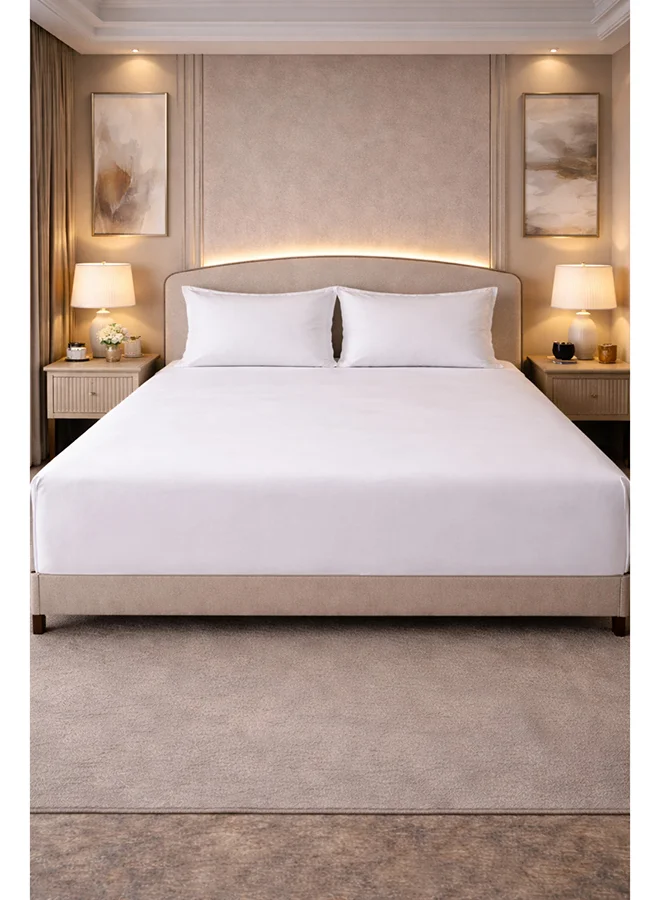 MULBERRY LIVING 100% Cotton Giza King Flat Bedsheet 3 pcs Set- 1 Sheet 260x280 cms / 2 Pillow Covers 50x75 cms - White
