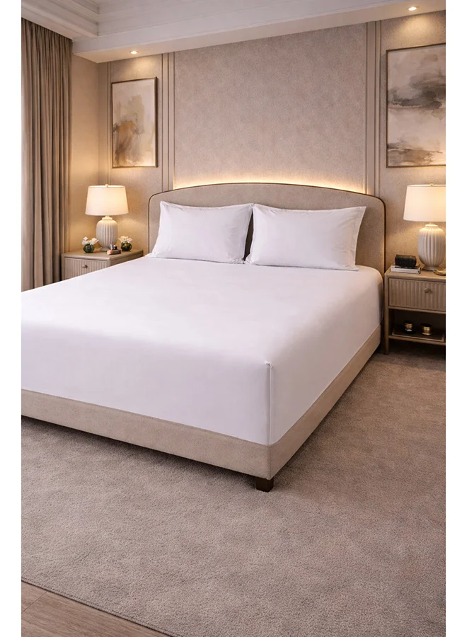 MULBERRY LIVING 100% Cotton Giza King Flat Bedsheet 3 pcs Set- 1 Sheet 260x280 cms / 2 Pillow Covers 50x75 cms - White