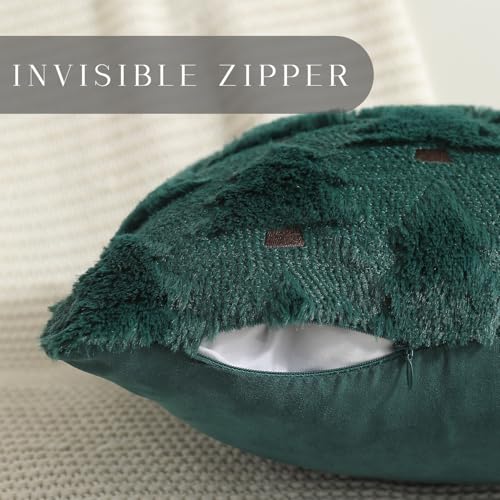 Allorry Christmas Pillow Covers 18x18 inch Set of 2 Xmas Decorations Soft Plush Faux Fur Wool Green Christmas Tree Throw Pillow Cases Winter Holiday Decor for Sofa Living Room PT002A18 - Image 3