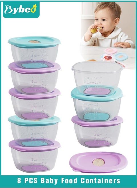 8 PCS Baby Food Containers, Reusable Infant Food Storage Jars, Small Snack Container with Lids and Scale for Infant & Babies, Microwave & Dishwasher Friendly