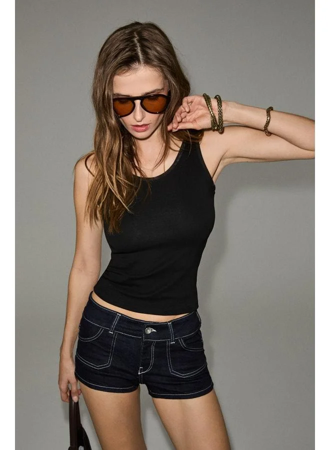 Grimelange BADEN Women's Soft and Flexible Fabric Mesh Laced Black Tank Top.