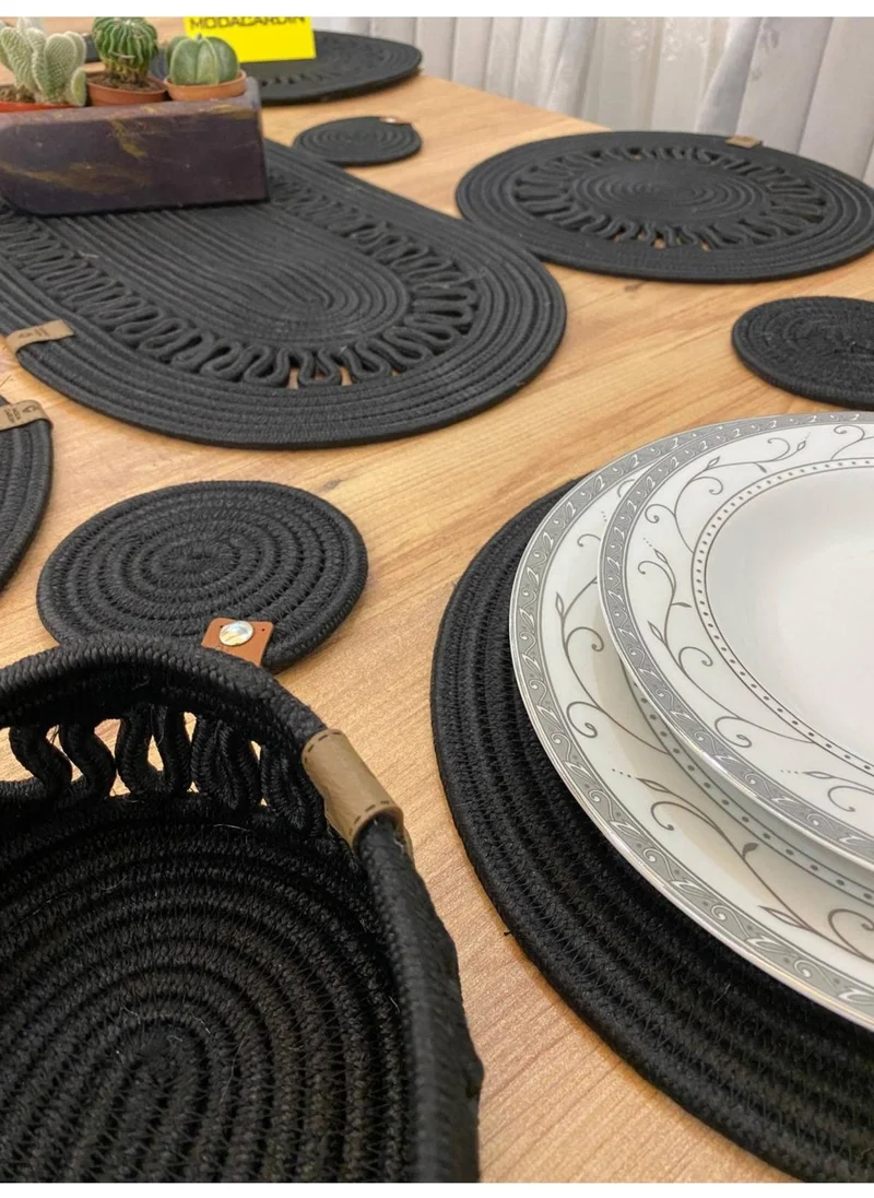 BDZ Deri BDZ Leather Wicker Jute Presentation Plate Mat American Service Runner Basket and Cup Holder 14 Pieces