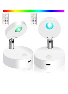 Excefore 2Pack LED Spotlights Uplighting Accent Spotlights USB Rechargeable Picture Lights with Remote 13 Colors Dimmable 10 Brightness Levels 360 Degrees Rotatable Head for Paintings Wall Artwork Closet  - Image 1