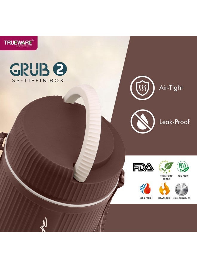 Trueware صندوق غداء معزول مزدوج الجدار من Trueware بلاستيك GRUB 2 مع 2 حاوية ستانلس ستيل سعة 300 مل لكل منهما و 1 حاوية ستانلس ستيل سعة 200 مل | خالي من BPA | درجة غذائية | ساخن وطازج لعدة ساعات (بني) - Image 5