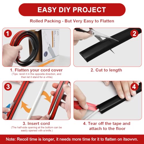 Serplex® PVC Cord Cover 6.6ft Self Adhesive Floor Cord Hider Wall Wire Holder Hider Cuttable Soft PVC Floor Cord Hider Flexible Wire Cover Reuseable Cord Cover Cord Guider - Image 4