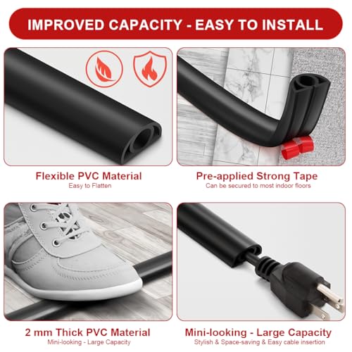 Serplex® PVC Cord Cover 6.6ft Self Adhesive Floor Cord Hider Wall Wire Holder Hider Cuttable Soft PVC Floor Cord Hider Flexible Wire Cover Reuseable Cord Cover Cord Guider - Image 5