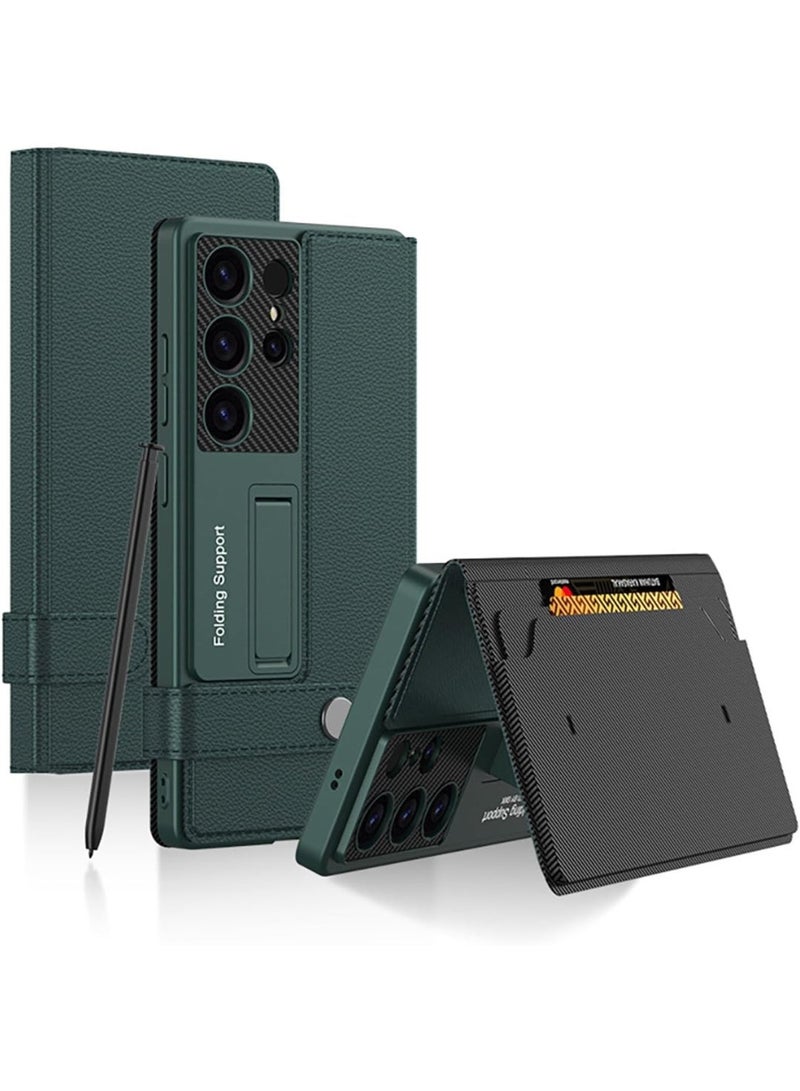 GKK Premium GKK For Samsung Galaxy S25 Ultra Leather Flip Case with Card Holder, Kickstand Leather Flip Phone Cover، Green، Samsung Galaxy S25 Ultra - Image 1