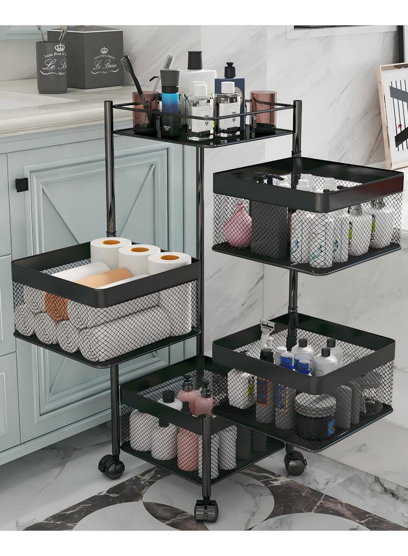 Multi-Layer Kitchen Storage Shelf Rotatable Steel Rack 4 Movable Wheels Fruit Vegetable Snack Organizer Stand Black, 4 roles  - Image 4