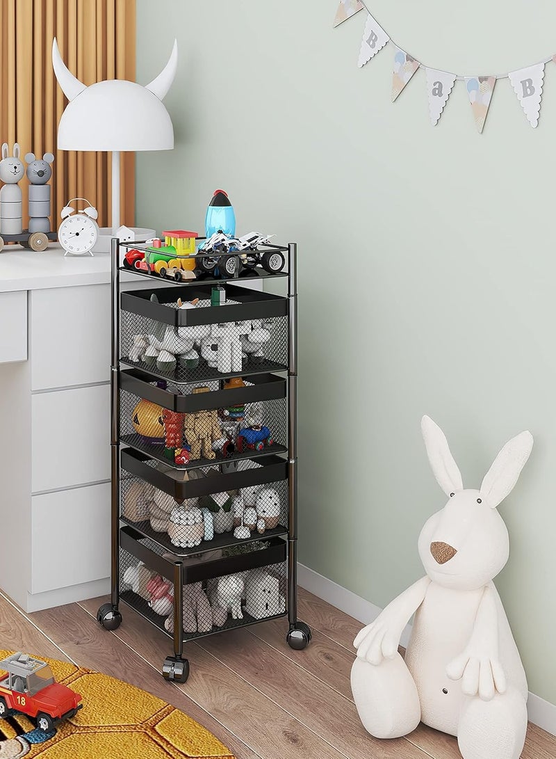 Multi-Layer Kitchen Storage Shelf Rotatable Steel Rack 4 Movable Wheels Fruit Vegetable Snack Organizer Stand Black, 4 roles  - Image 5