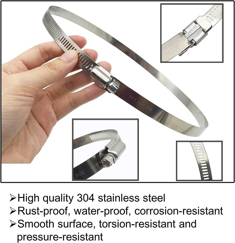 EesTeck 6 Pieces (3" 4” 5") Adjustable 304 Stainless Steel Worm Gear Hose Clamps Water Pipe Clamps Assortment Kit Duct Clamps Pipe Clamp worm drive hose clamps (3" 4” 5") - Image 2