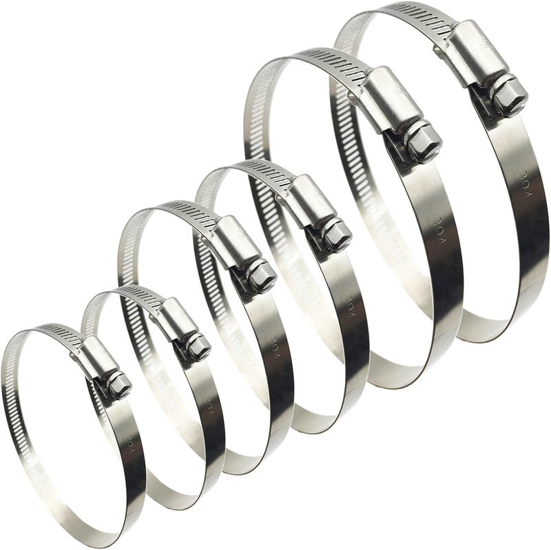 EesTeck 6 Pieces (3" 4” 5") Adjustable 304 Stainless Steel Worm Gear Hose Clamps Water Pipe Clamps Assortment Kit Duct Clamps Pipe Clamp worm drive hose clamps (3" 4” 5") - Image 1