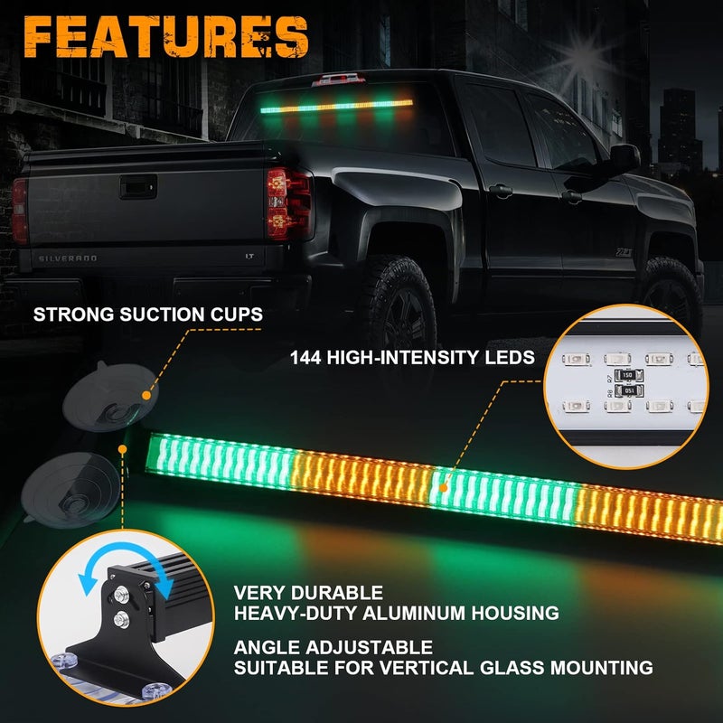 XRIDONSEN 35 Inch Traffic Advisor Light Bar with 144 LED Green Amber Strobe Lights - Image 3