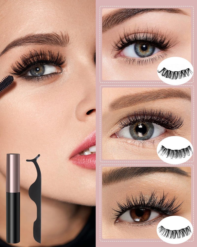 Batfield 3 Pairs Magnetic False Eyelashes - Reusable Fake Eyelashes with Eyeliner and Tweezer - Artificial Eye Lashes for Women Natural Wispy(Style 5) - Image 3