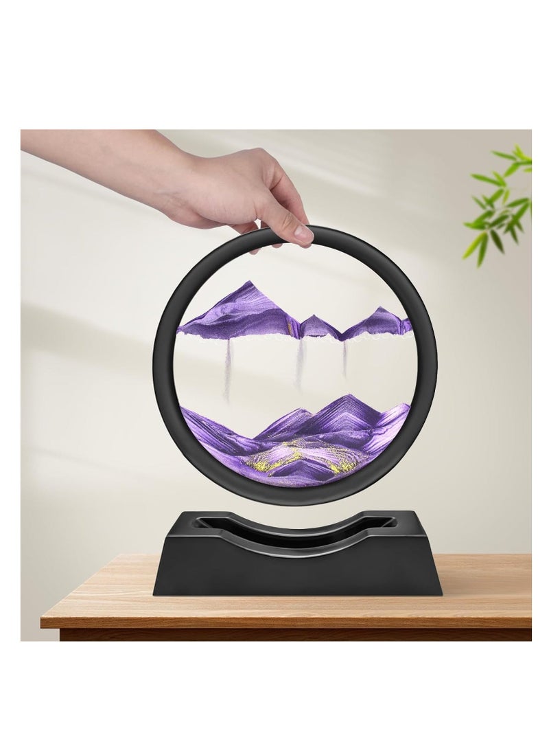Arabest - Moving Sand Art Picture,  3D Hourglass Deep Sea Sandscape Liquid Motion Display Painting, Flowing Sand Frame, Relaxing Desktop Home, Office Work Decor (Purple, 7 Inches) - Image 1