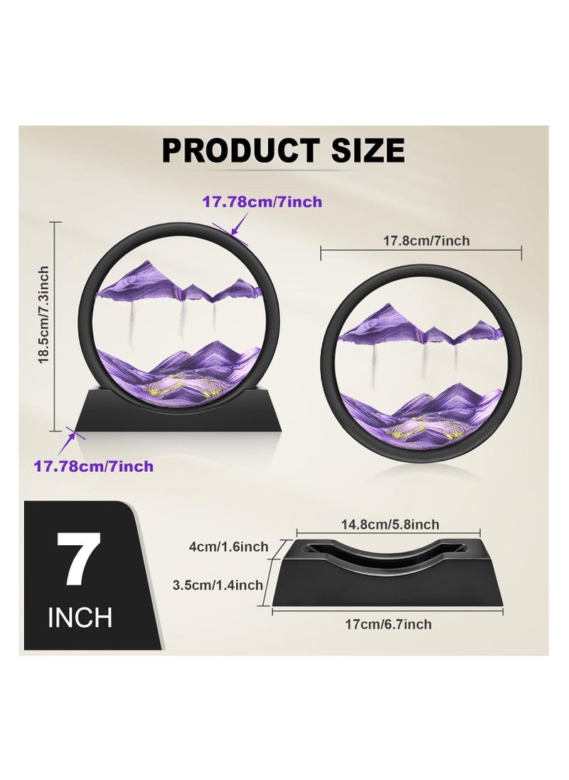 Arabest - Moving Sand Art Picture,  3D Hourglass Deep Sea Sandscape Liquid Motion Display Painting, Flowing Sand Frame, Relaxing Desktop Home, Office Work Decor (Purple, 7 Inches) - Image 1