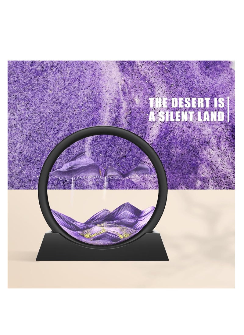Arabest - Moving Sand Art Picture,  3D Hourglass Deep Sea Sandscape Liquid Motion Display Painting, Flowing Sand Frame, Relaxing Desktop Home, Office Work Decor (Purple, 7 Inches) - Image 1