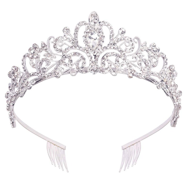 Didder Silver Crystal Tiara Crown Headband Princess Elegant Crown with combs for Women Girls Bridal Wedding Prom Birthday Party - Image 1