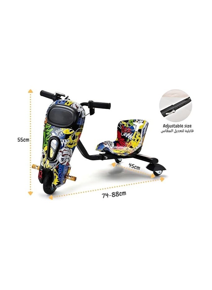 Flash - Flash Drift Scooter 360 Degrees 3 Wheel Electric Scooter, 15KM/h Max Speed, 3 Speeds, Bluetooth Speakers,15km Range, 6-18 Years(RED) - Image 1