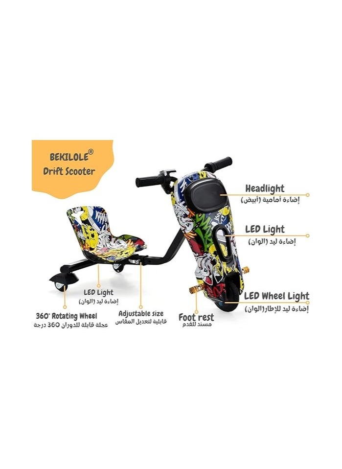 Flash - Flash Drift Scooter 360 Degrees 3 Wheel Electric Scooter, 15KM/h Max Speed, 3 Speeds, Bluetooth Speakers,15km Range, 6-18 Years(RED) - Image 1