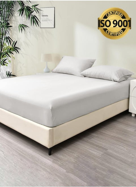 King 100% Rayon Of Bamboo Cooling Fitted Sheet, Fitted Sheet With Elastic 200x200+35 cm, Breathable Silky Soft, King Size 3 Pieces