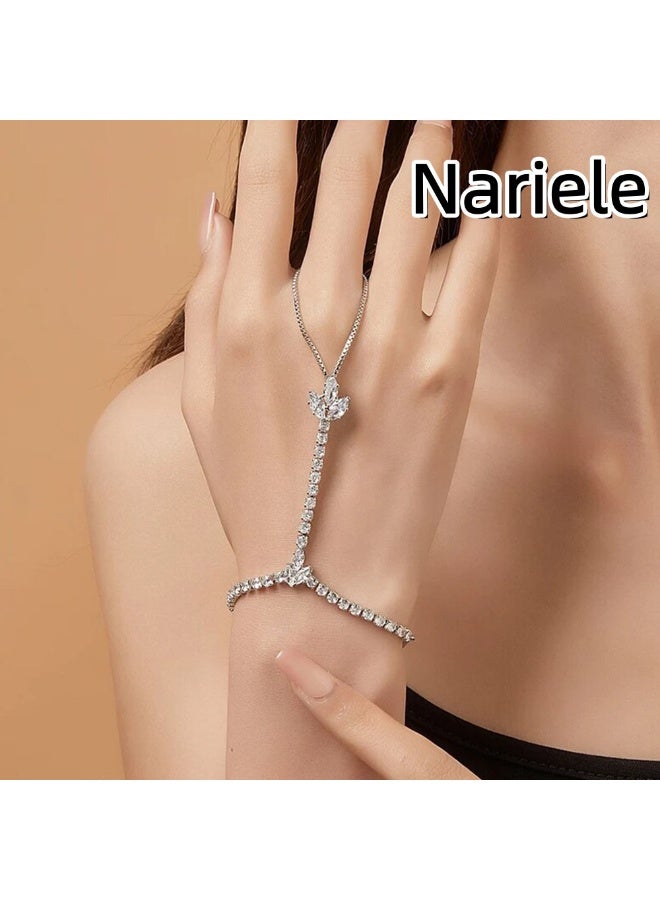 Nariele New Full Diamond Premium Retro Leaf Finger Bracelet - Image 3