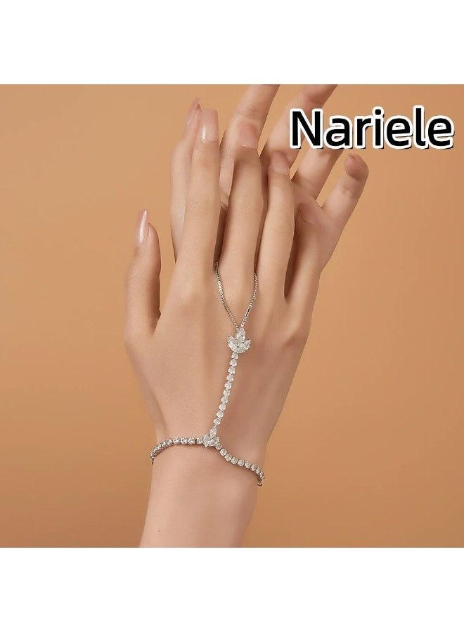 Nariele New Full Diamond Premium Retro Leaf Finger Bracelet - Image 1