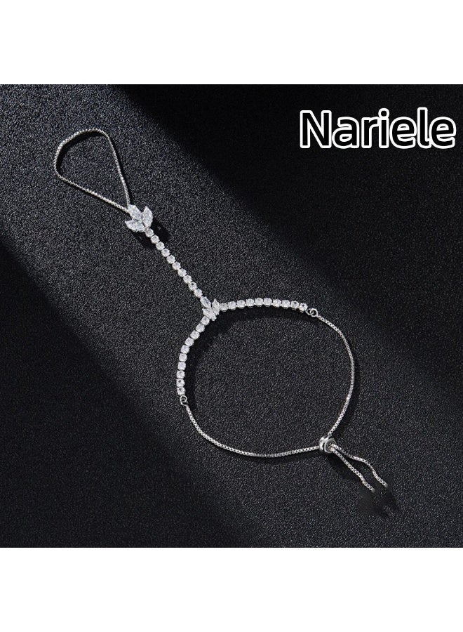 Nariele New Full Diamond Premium Retro Leaf Finger Bracelet - Image 2