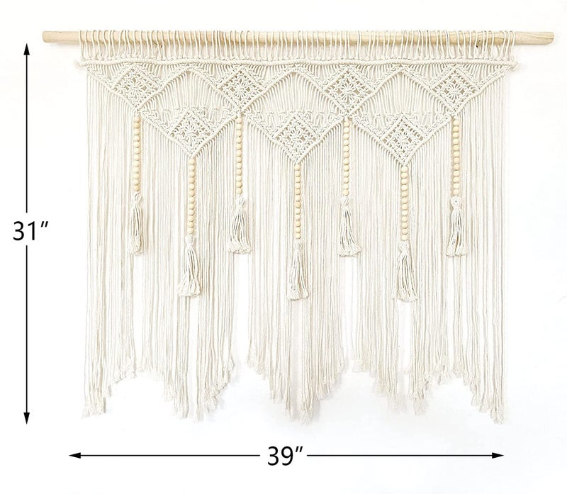 Youngeast Large Macrame Wall Hanging for Bedroom, Headboard, Window Curtains, Boho Wall Decor, Tapestry, Tassel Woven Backdrop 31"X39" (Wood Dowels Not Included) - Image 2