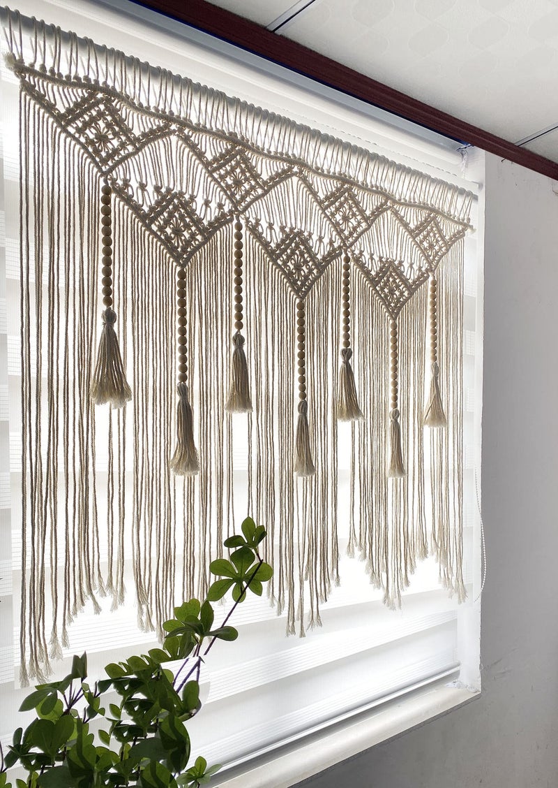 Youngeast Large Macrame Wall Hanging for Bedroom, Headboard, Window Curtains, Boho Wall Decor, Tapestry, Tassel Woven Backdrop 31"X39" (Wood Dowels Not Included) - Image 3