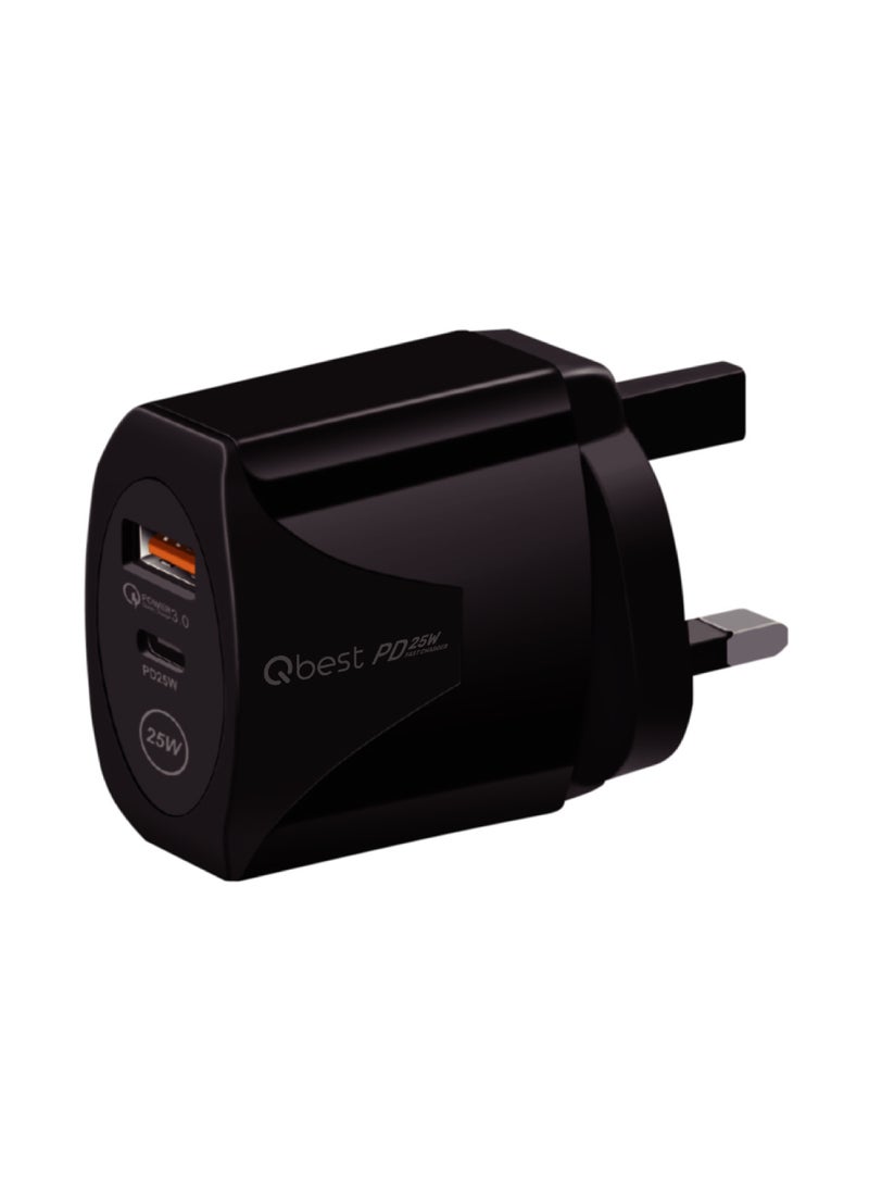 Qbest 25W Type-C PD & QC 3.0 USB Dual Port Fast Charger – Super Fast, Durable, and Safe Charging for iPhone, Samsung, and More - Image 1