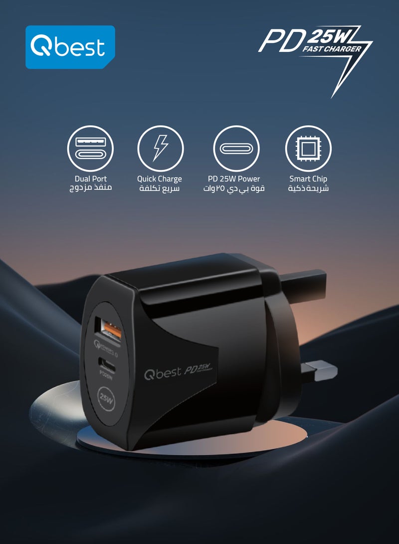 Qbest 25W Type-C PD & QC 3.0 USB Dual Port Fast Charger – Super Fast, Durable, and Safe Charging for iPhone, Samsung, and More - Image 3