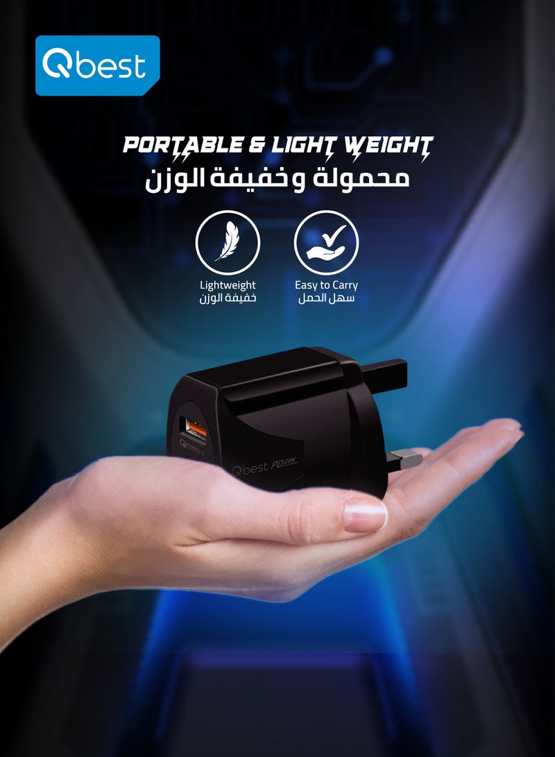 Qbest 25W Type-C PD & QC 3.0 USB Dual Port Fast Charger – Super Fast, Durable, and Safe Charging for iPhone, Samsung, and More - Image 4