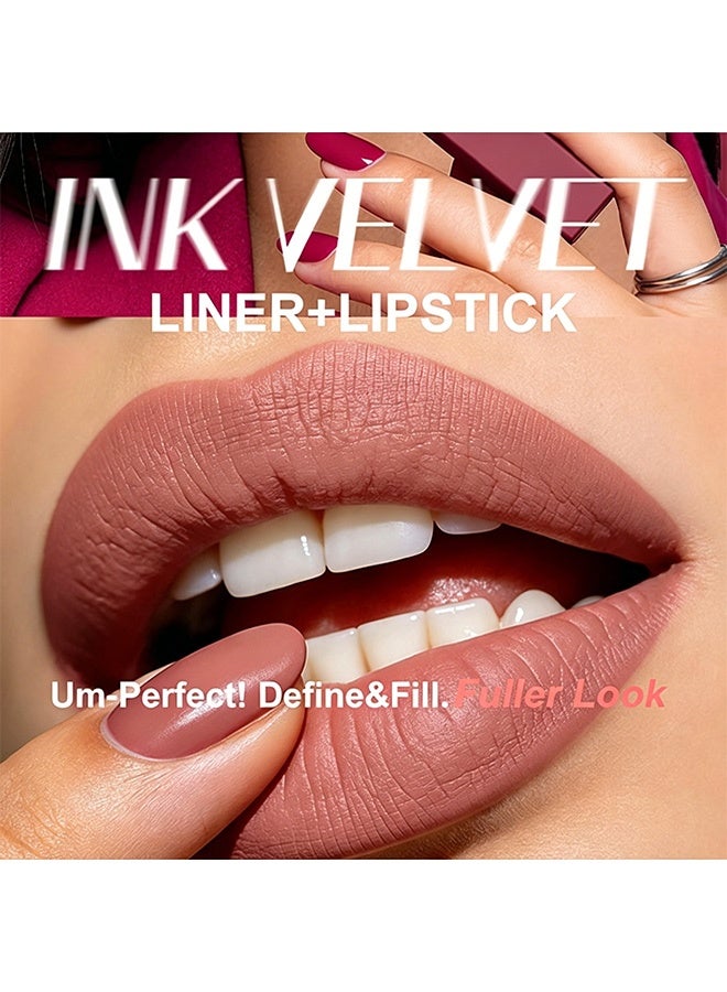 LANGMANNI Duo Velvet Lip,Sculpting Matte Velvet Lip Stick,2-in-1 Lip Liner & Lipstick Pencil Creamy Matte Long-Lasting Smudge-Proof Nude Lip Makeup for Defined Full Lips #07 - Image 3