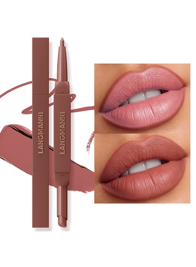 LANGMANNI Duo Velvet Lip,Sculpting Matte Velvet Lip Stick,2-in-1 Lip Liner & Lipstick Pencil Creamy Matte Long-Lasting Smudge-Proof Nude Lip Makeup for Defined Full Lips #07 - Image 1