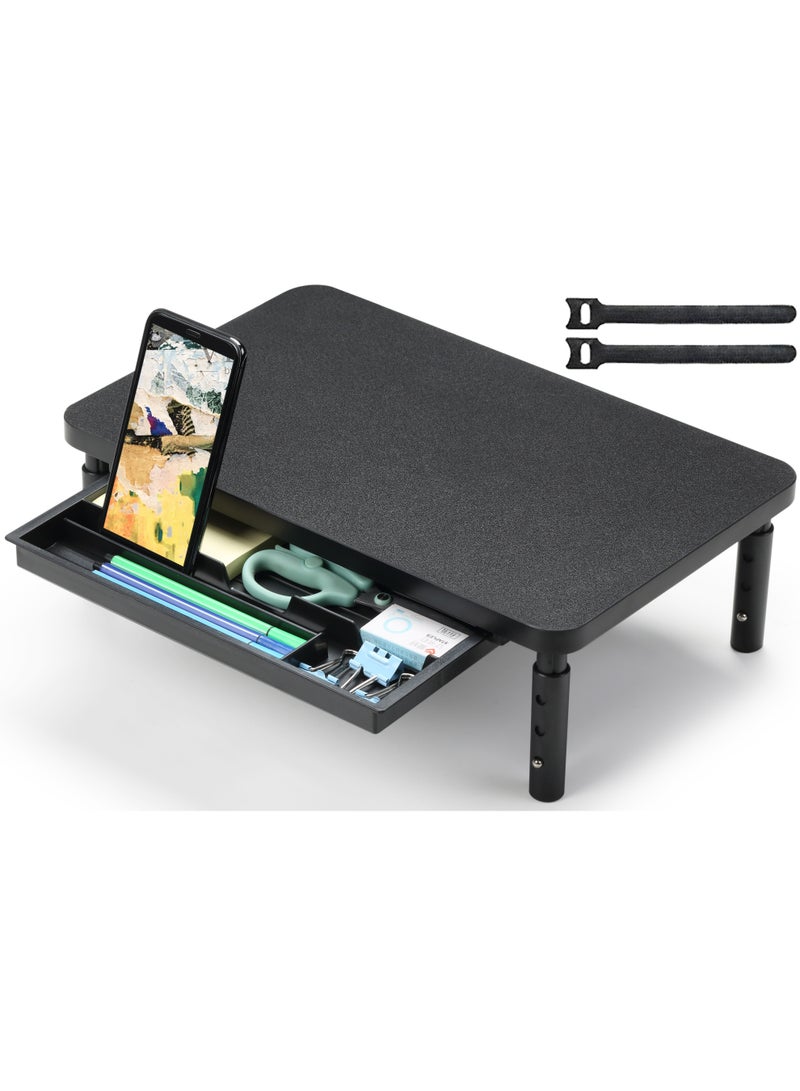 ETHU Monitor Stand Riser, 3 Height Adjustable Monitor Stand with Storage Drawer, Desk Organizer Ergonomic Stand for Computer Printer Laptop PC iMac, Black - Image 1