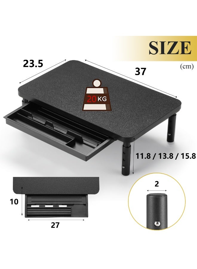 ETHU Monitor Stand Riser, 3 Height Adjustable Monitor Stand with Storage Drawer, Desk Organizer Ergonomic Stand for Computer Printer Laptop PC iMac, Black - Image 2