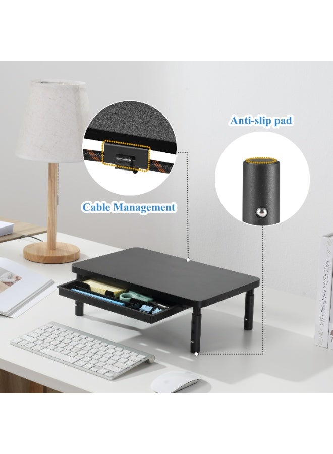 ETHU Monitor Stand Riser, 3 Height Adjustable Monitor Stand with Storage Drawer, Desk Organizer Ergonomic Stand for Computer Printer Laptop PC iMac, Black - Image 5