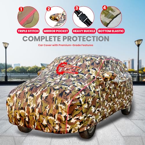 Slamio 100% Waterproof Car Body Cover for Toyota Etios with Mirror and Antenna Pocket and Soft Cotton Lining Full Bottom Elastic Triple Stitched (Junglee Print) - Image 2