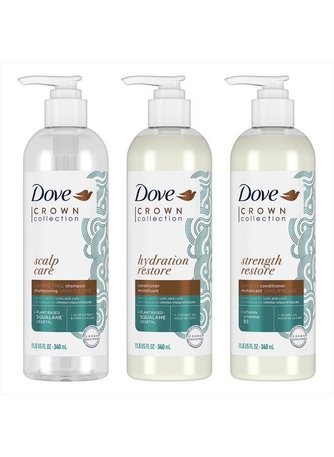 Dove - Amplified Textures Shampoo, Conditioner, Leave-In Conditioner with Coconut Milk, Aloe, and Jojoba 3 Count for Coils, Curls and Waves and Moisture Amplifying Hair Care Blend 11.5 Ounce (Pack of 3) - Image 1